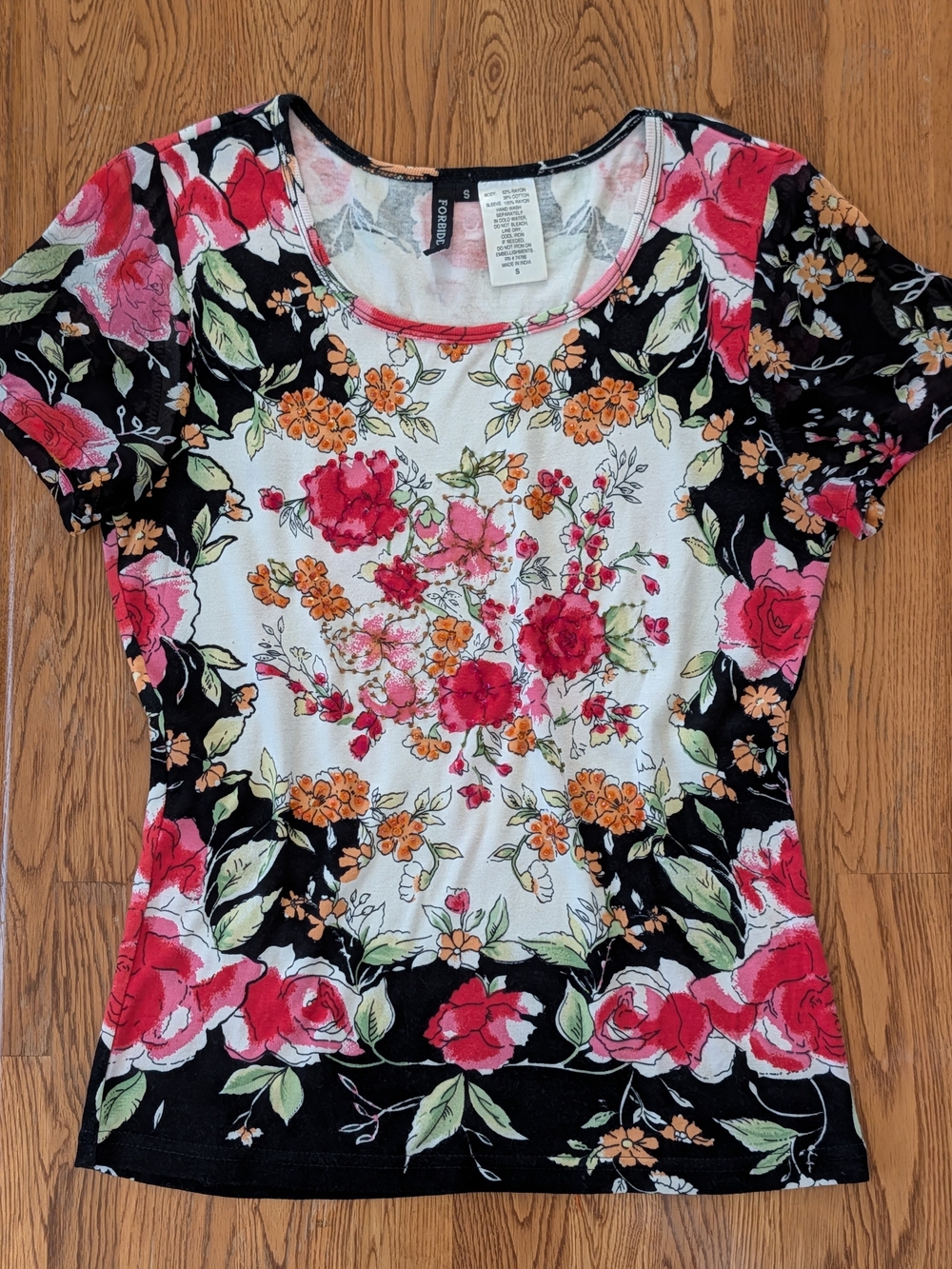 Y2K Forbidden Beaded Floral Whimsigoth Fairycore Short Sleeve Shirt